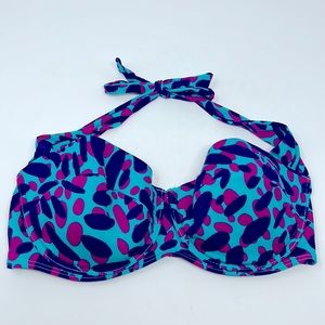 Victoria’s Secret Blue Pink Leopard Halter Style Bikini Swim Top Size 34D